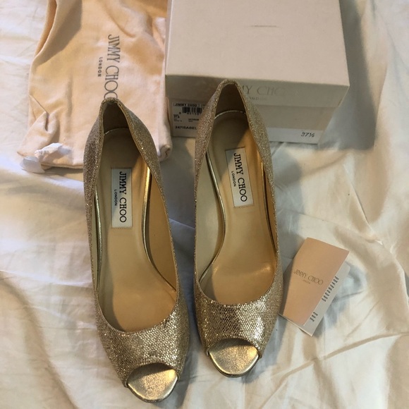 Jimmy Choo Shoes Jimmy Choos Isabela Gold Peep Toe Heels Poshmark